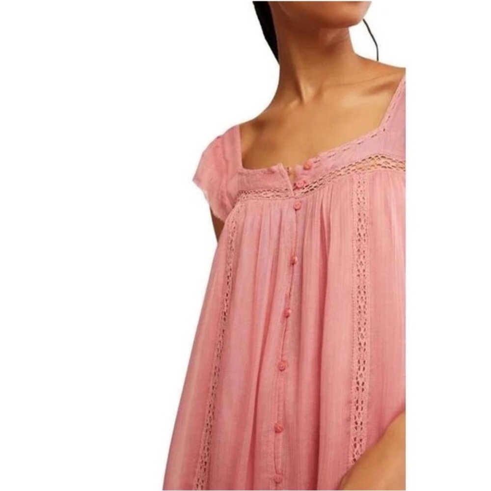 Free People Olivia Gauze Babydoll Dress in Flamingo Pink Size SM  $128 MSRP NWT - Picture 4 of 10